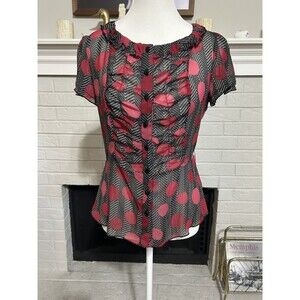 Vtg Y2k My Michelle S Y2K Mesh Top Puff Sleeve Blouse Polka Dot Whimsygoth Goth